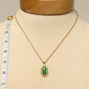 Gold and Green Oval Pendant Necklace